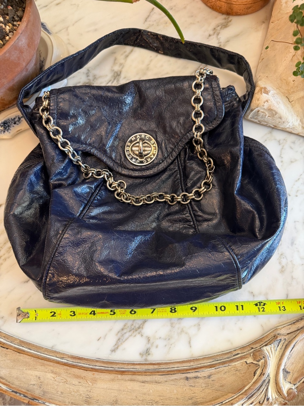 Marc Jacobs Navy Patent Leather Shoulder Bag Silver Chain - Picture 11 of 11